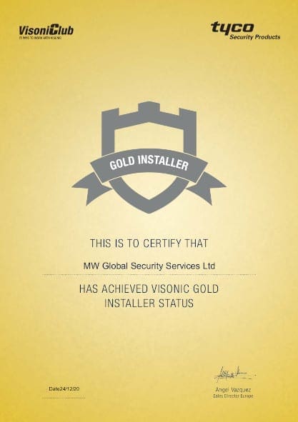 Visonic certified security system installer certificate