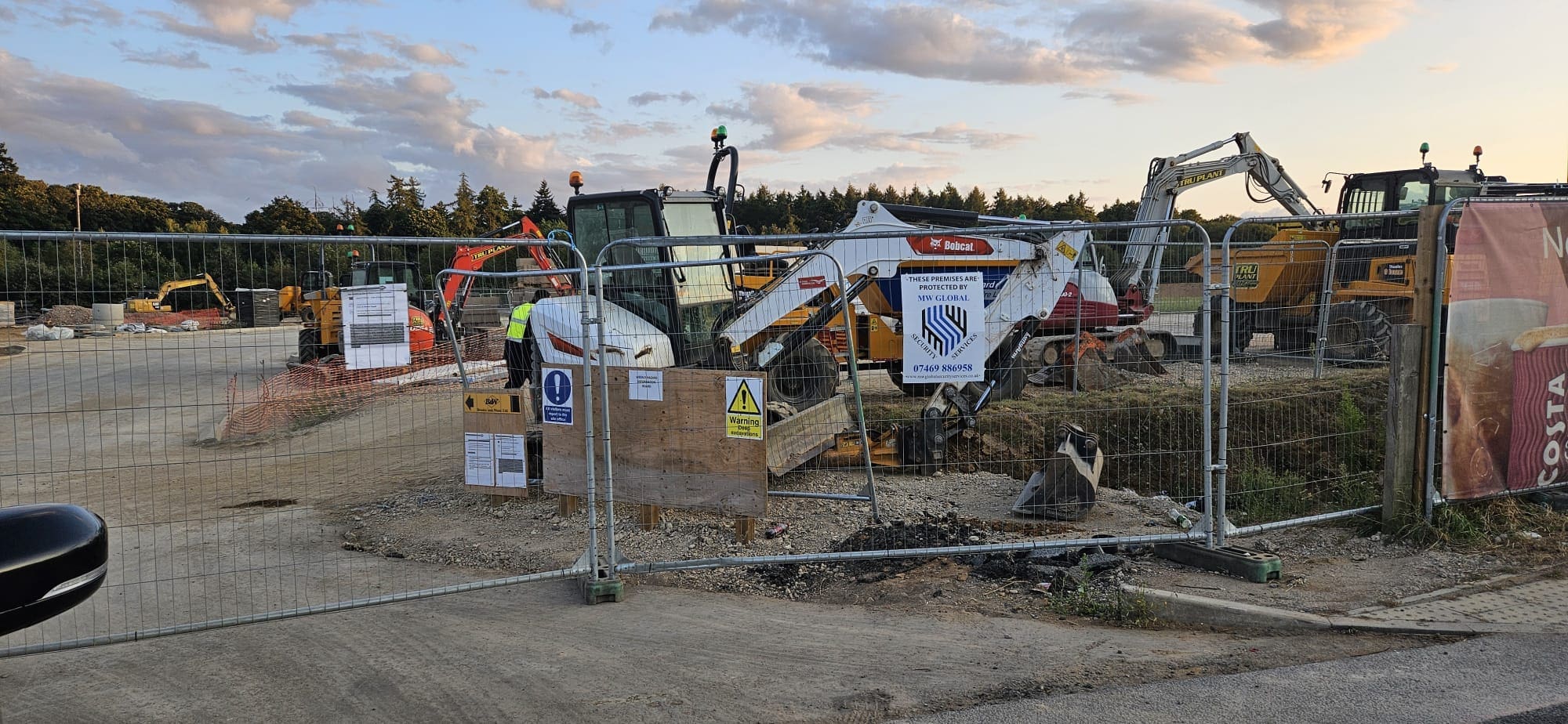 Construction site requiring a planned security arrangement with guards, and temporary alarm systems