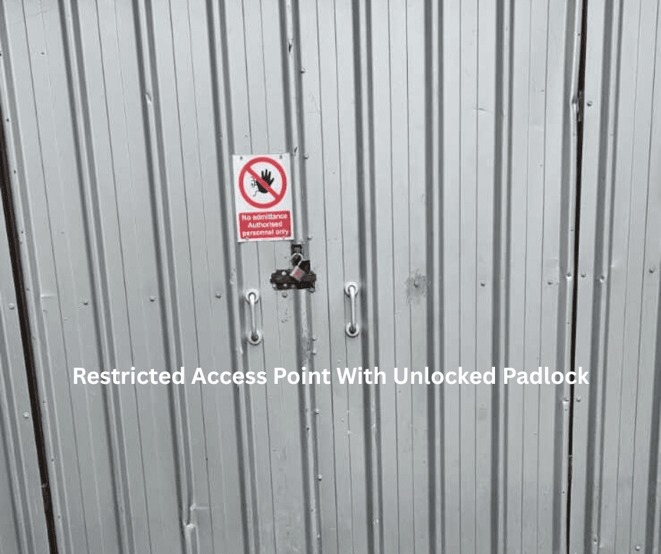 Unlocked padlock on a restricted access point identified during penetration testing