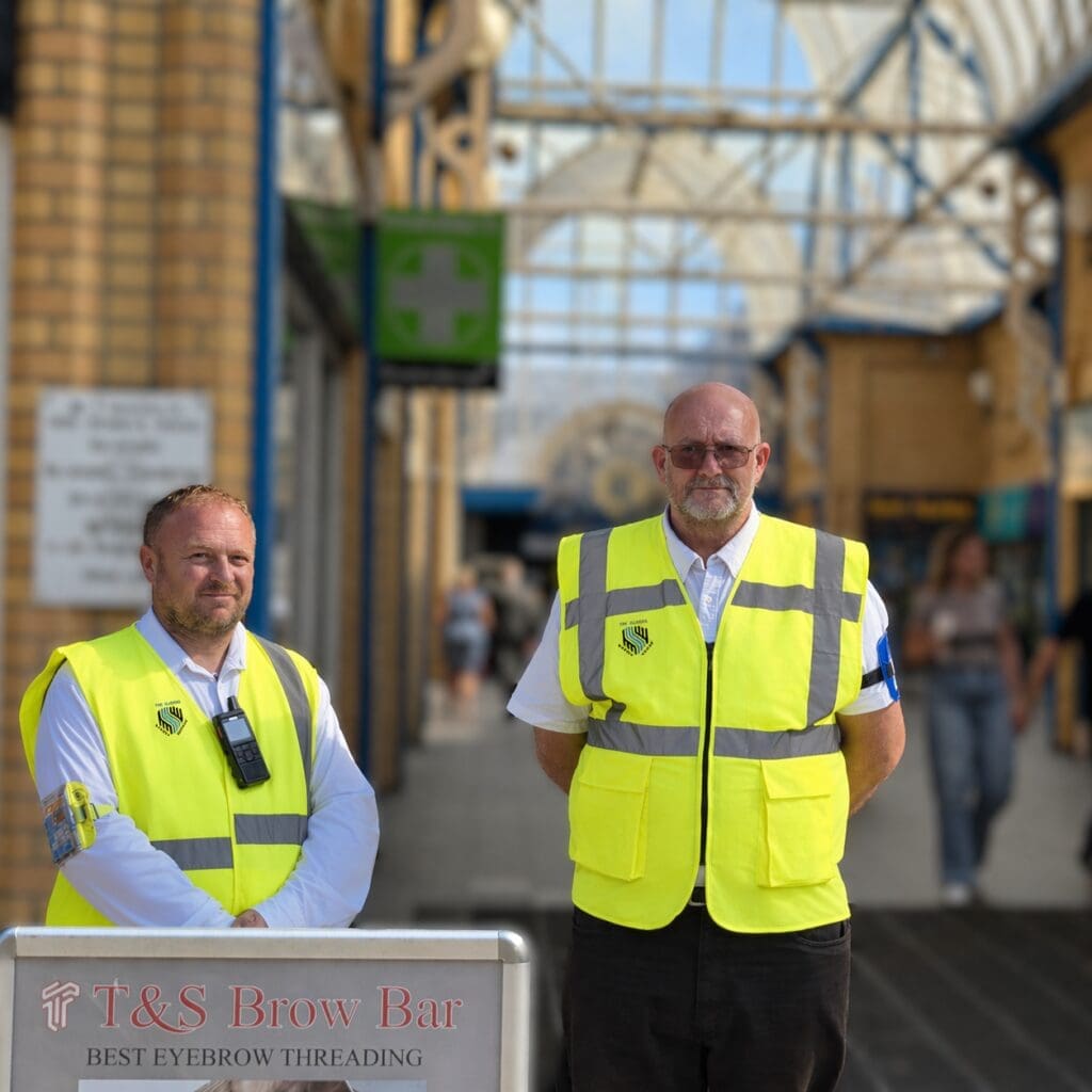 Retail security officer working in a customer-facing store environment