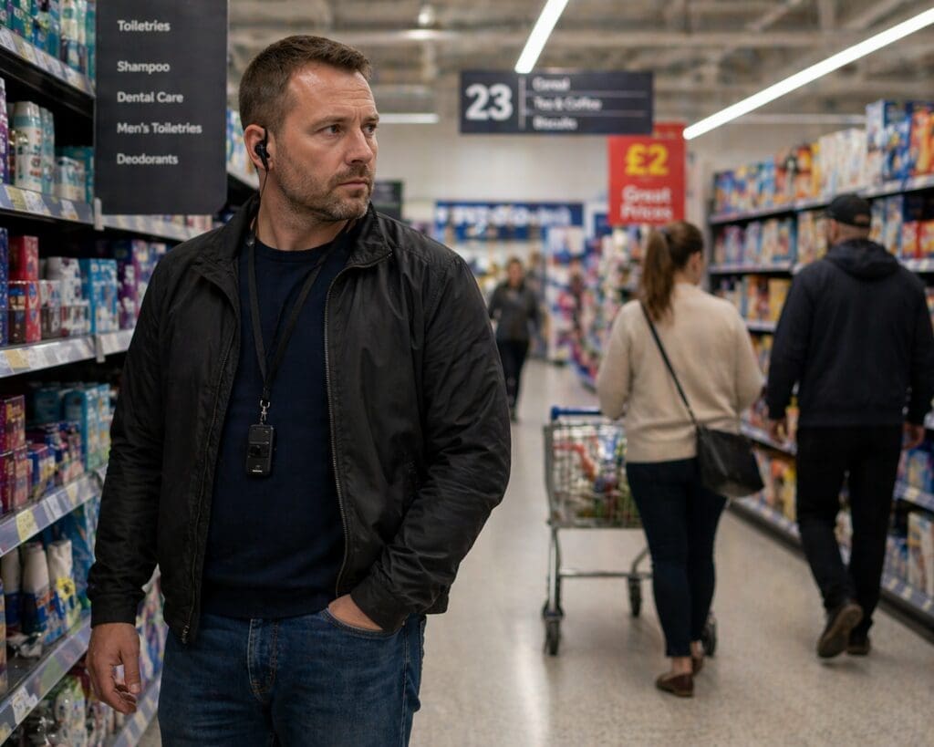 Covert retail security and loss-prevention officer in a store environment