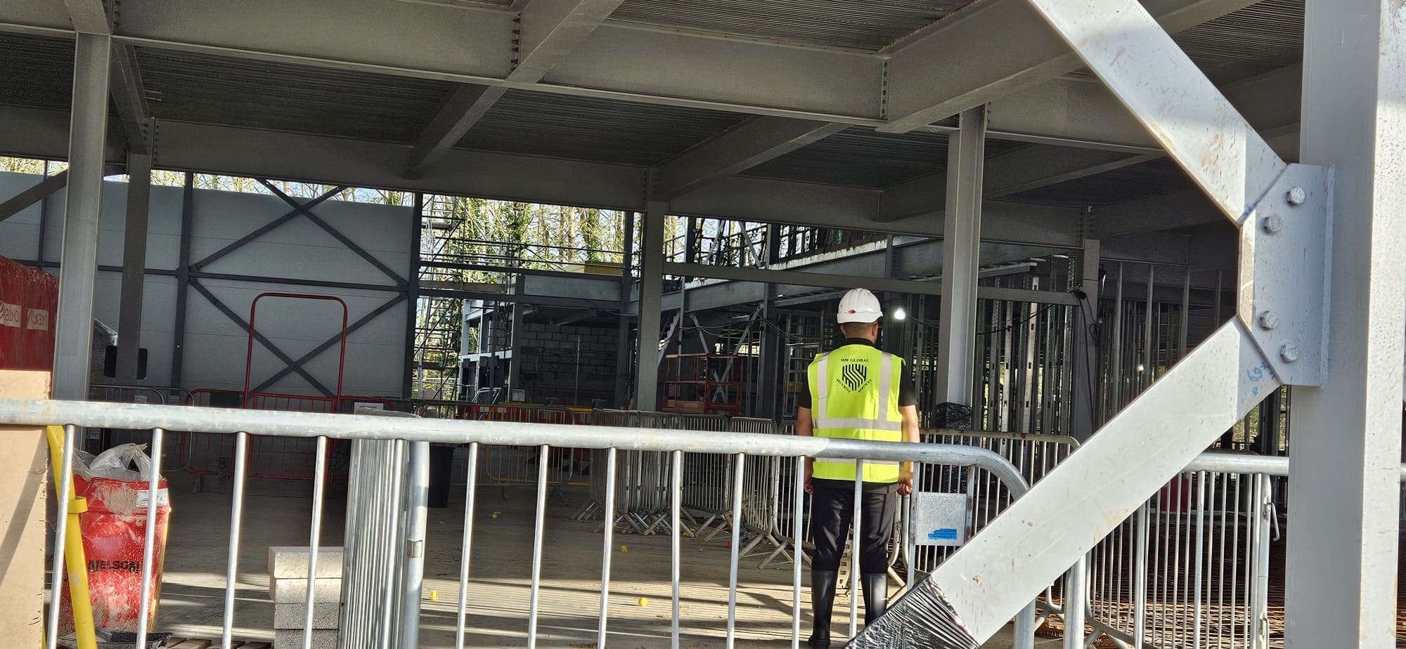 MW Global security officer patrolling the David Lloyd gym construction site in Bury St Edmunds