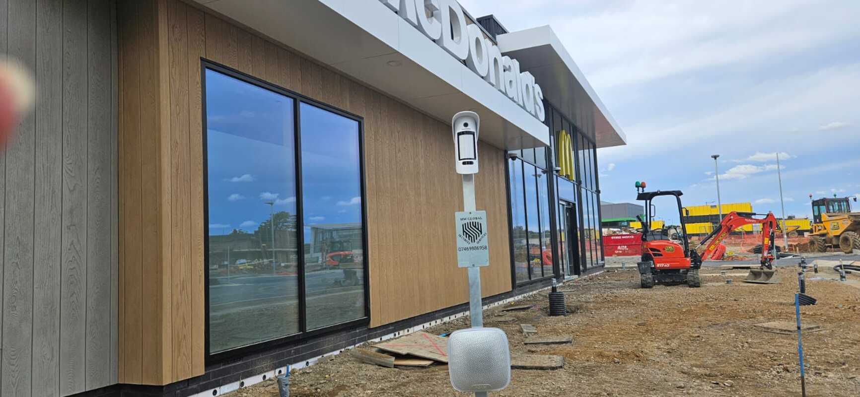 Temporary CCTV and alarm equipment protecting a construction site