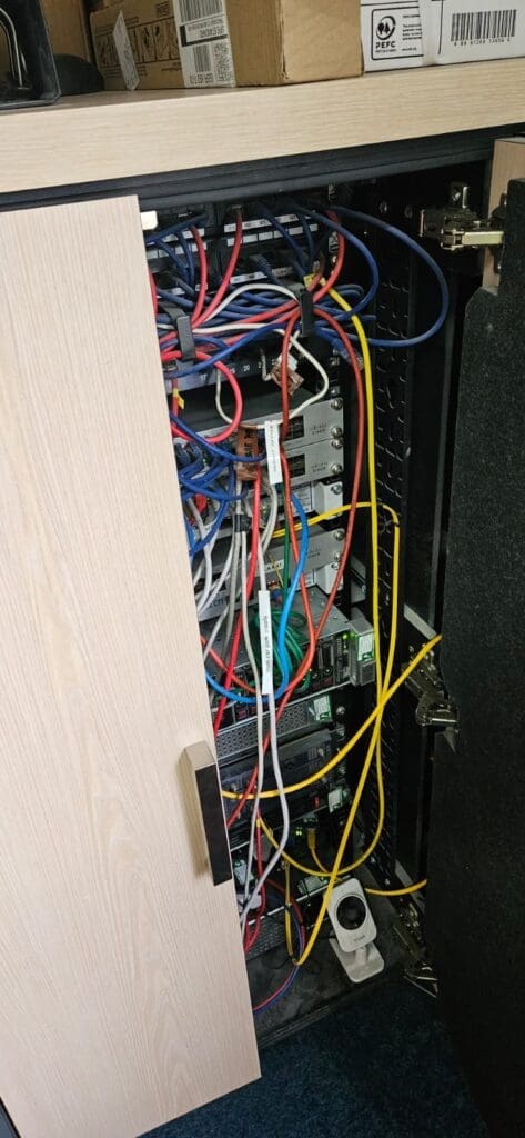 Open server cabinet without locks identified during a physical-security review