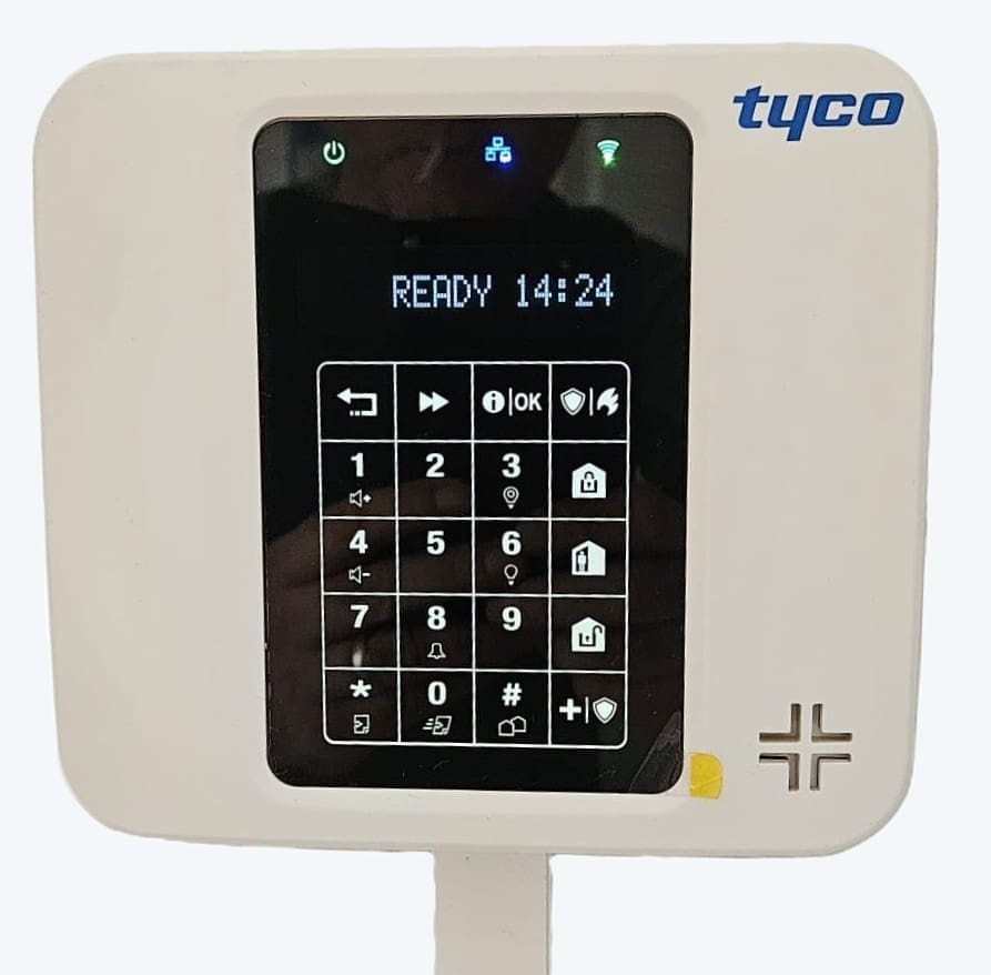 Tyco Visonic alarm control panel installed and ready for use