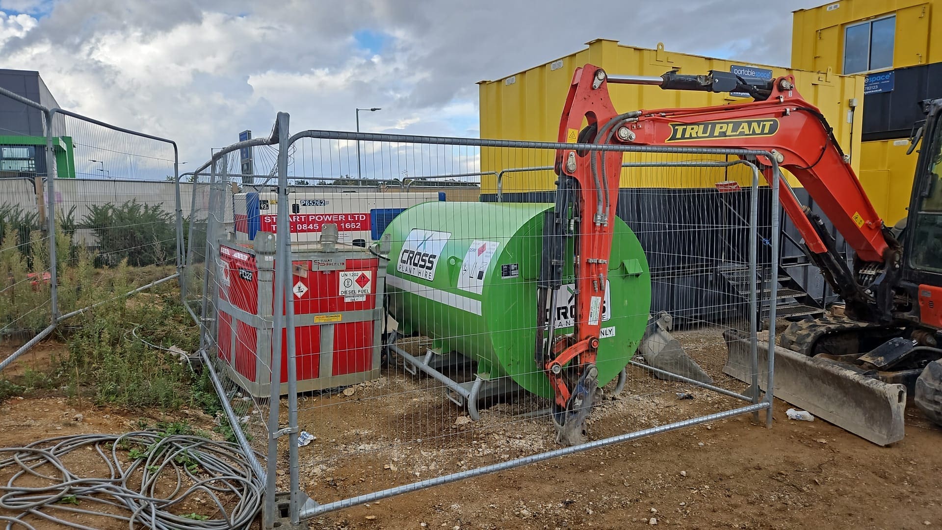 Plant and fuel storage within a controlled construction site boundary