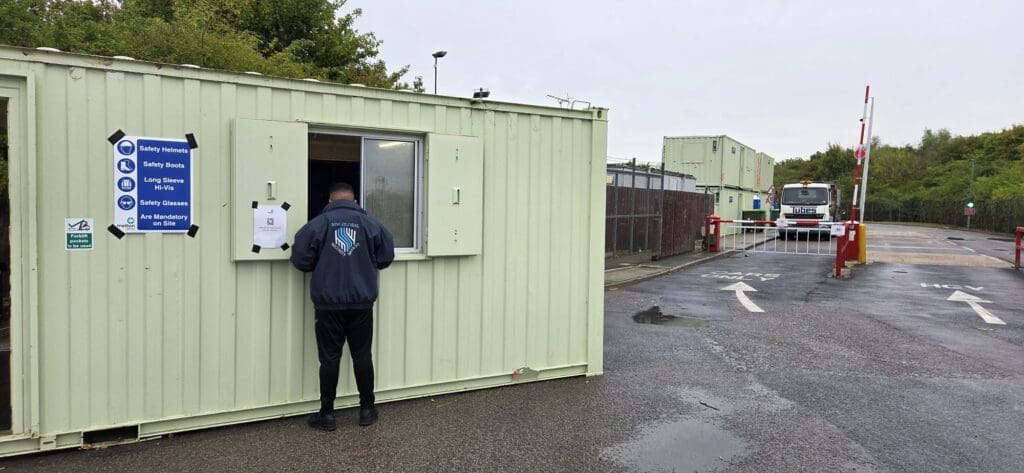 MW Global security officer managing construction site gatehouse access