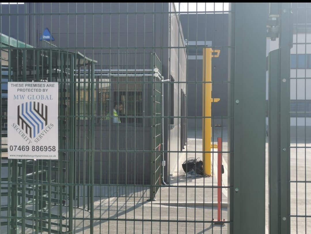 Leicester security services MW Global Security maintaining access to a logistics site.