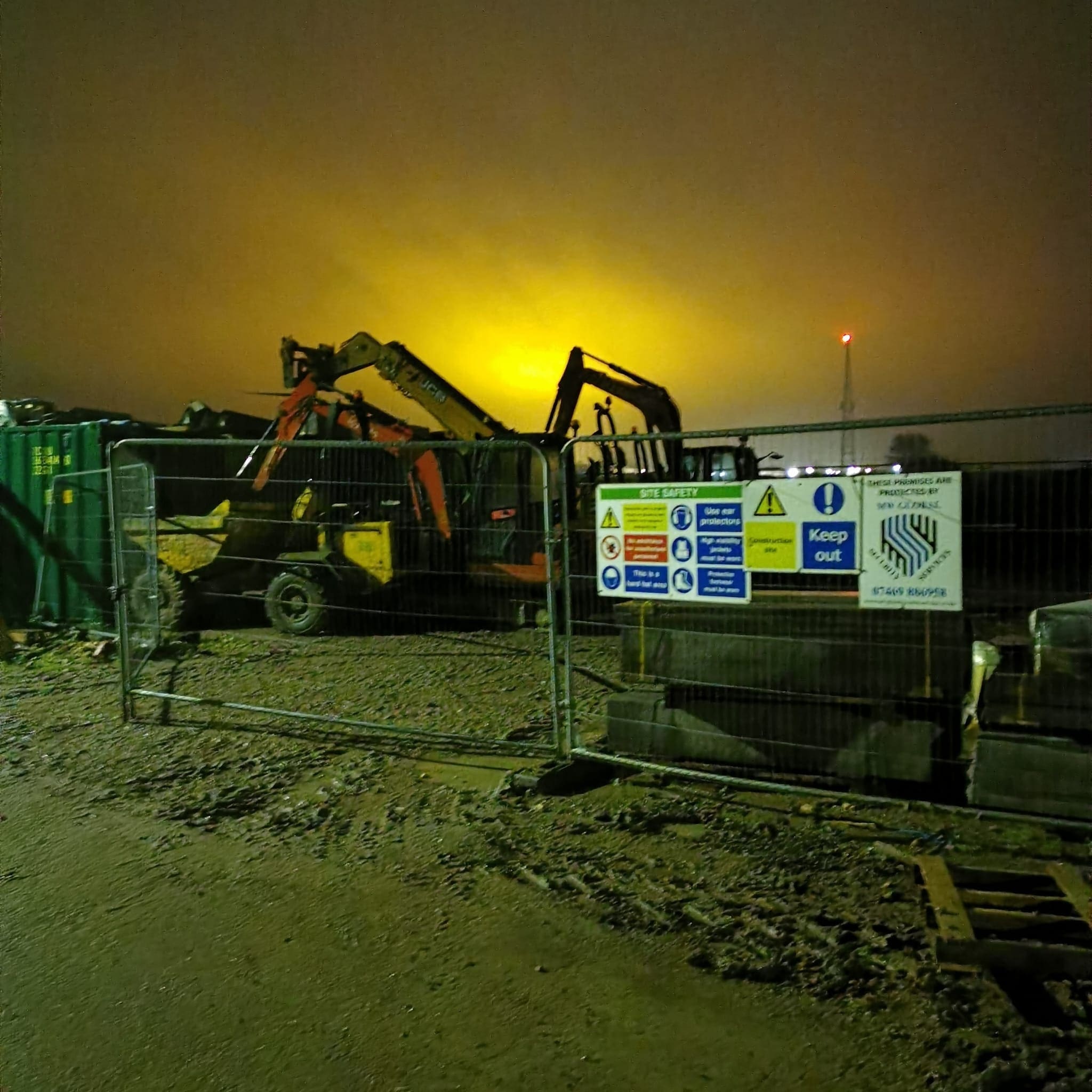 Temporary security protecting construction plant and equipment at night