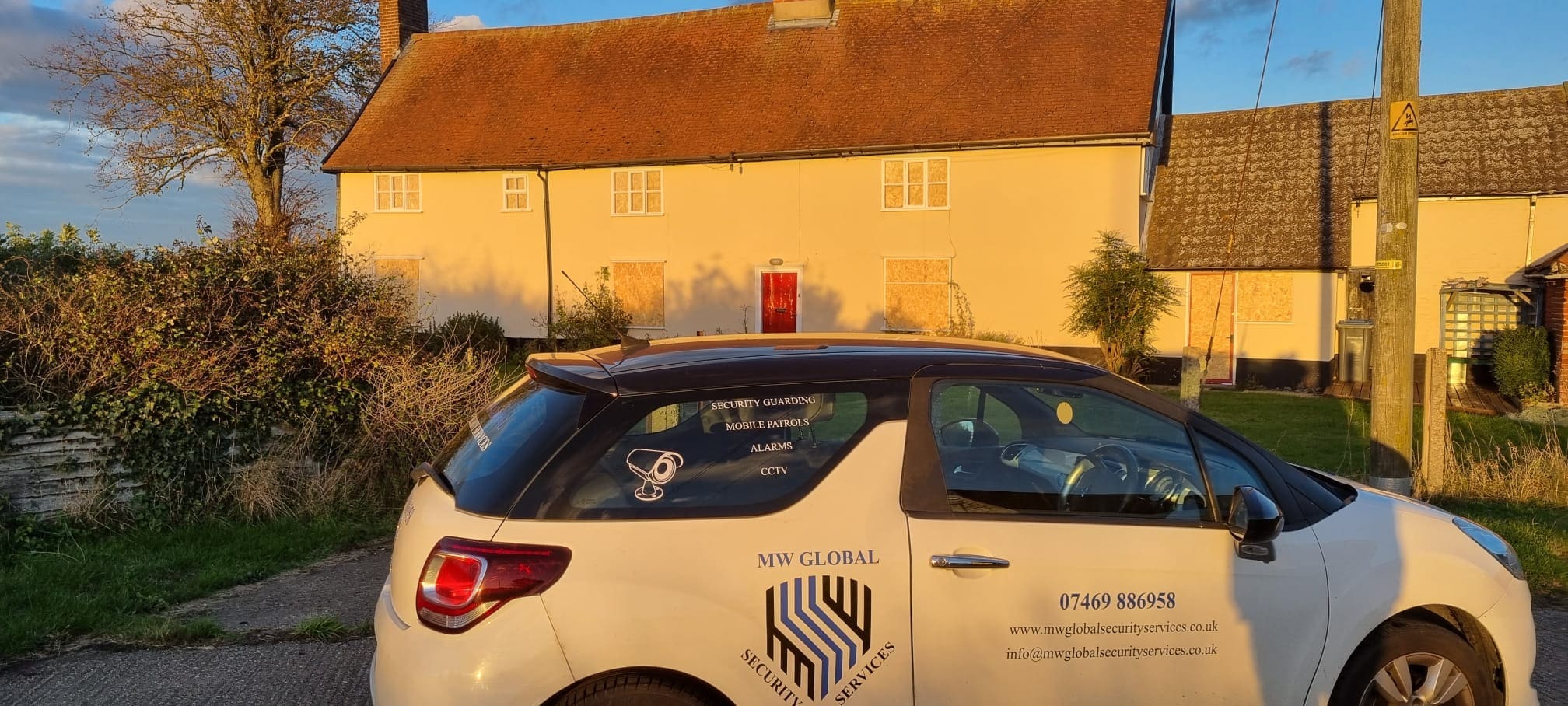 MW Global marked patrol vehicle providing mobile security patrols in East Anglia